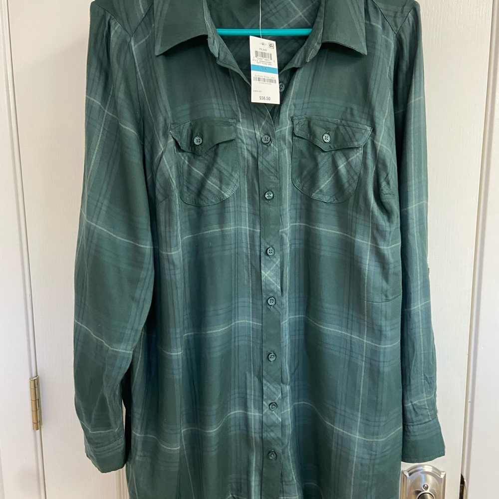 Style & Co NWT Women’s Plaid Green button down shirt, size 0X